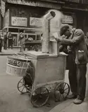Roast Corn Man, New York by Berenice Abbott, 1938, Gelatin silver print, sold Apr 2024