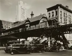 Hanover Square, Manhattan by Berenice Abbott, 1936, Gelatin silver print, sold Apr 2024