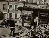 Milk Wagon and Old Houses, 8-10 Grove Street, Manhattan by Berenice Abbott, 1936, Gelatin silver print, sold Apr 2024