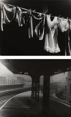 Chatham Square, N.Y.C., Spring; Washing perceived from stairwell of 6-floor walk-up of Nemiroff house in E. 4th St. by T. Lux Feininger, circa 1950, Two gelatin silver prints, offered Oct 2024