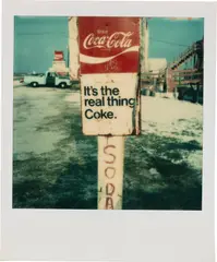 Untitled (roadside advertisement for the Back Porch Restaurant), Destin, Florida, August 6 by Walker Evans, 1974, Unique Polaroid SX-70 print, sold Oct 2024