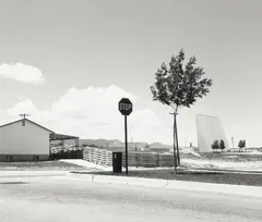 Tract house & outdoor theater, Colorado Springs, Colorado by Robert Adams, 1969, Gelatin silver print, printed 1982, sold Oct 2024
