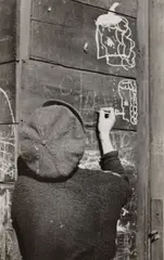 Untitled (boy drawing) by Helen Levitt, 1936-1945, Gelatin silver print, sold Oct 2024