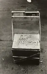 Untitled (graffiti on box stand) by Helen Levitt, 1936-1945, Gelatin silver print, probably printed later, sold Oct 2024