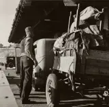 Drought refugees are stopped at the inspection station in Yuma, Arizona by Dorothea Lange, 1937, Gelatin silver print, offered Oct 2024