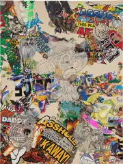 Borna Sammak, Untitled, 2015, heat applied t-shirt graphics and embroidery on canvas