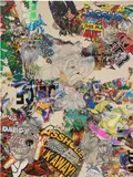 Borna Sammak, Untitled, 2015, heat applied t-shirt graphics and embroidery on canvas