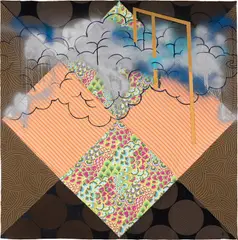 Untitled by Sanford Biggers, 2013, ink, acrylic and spray paint on quilted fabric collage, sold Mar 2024