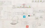 Takashi Murakami, Untitled (Sketch of Exhibition at Marianne Boesky, 2001), 2001, pencil and paper collage on joined sheets of paper