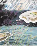 Jack Burton, Capital Flight, 2018, acrylic, ink, oil and oil pastel on archival pigment prints, mounted to synthetic cloth