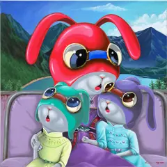 Holidays With Mom by Elang Sutajaya, 2022, acrylic on canvas, sold Mar 2024