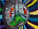 Franz Ackermann, 747 delivering a piece of land of my hometown (maybe they won't let it in), 2001, gouache and pencil on paper