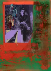 Andro Wekua, The Sitter, 2007, silkscreen, lacquer spray, paper collage, pen, pencil and chalk on paper