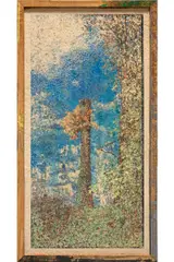Matthew Brandt, Woodblock BL, BR, GN, OR, YL, GY, BK 5, 2014, ink on paper made from pinewood, in pinewood block frame