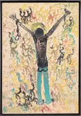 Untitled (Free at Last) by Purvis Young, 1989, acrylic on found panel, in artist's frame, sold Jun 2024