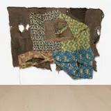 Ibrahim Mahama, H GOY, 2016, stitched wax print cloth and charcoal jute sacks