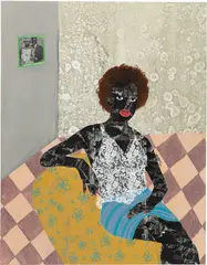 Spinster III by Odinakachi Okoroafor, 2021, acrylic, ink transfer and paper collage on canvas, sold Jun 2024