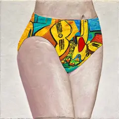 Picasso Underwear by Gina Beavers, 2020, acrylic and modeling paste on linen over panel, sold Jun 2024