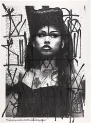 La Ruca by RETNA, 2010, ink, marker and glitter on screenprint, sold Jun 2024
