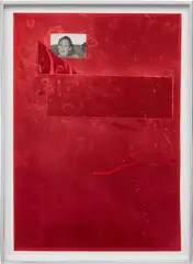 Sterling Ruby, Transcompositional/Action Below, 2009, nail polish and collage on mirror paper, in artist's frame