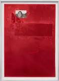 Sterling Ruby, Transcompositional/Action Below, 2009, nail polish and collage on mirror paper, in artist's frame