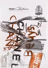 Martin Kippenberger, Untitled (Hotel Chelsea #1), 1990, graphite and pastel on hotel stationery paper