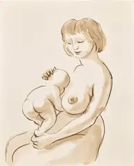 John Currin, Woman and Baby, 1993, ink on paper