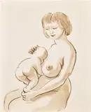 John Currin, Woman and Baby, 1993, ink on paper