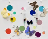 Damien Hirst, Happiness, 2008, syringes, needles, butterflies, paracetamol pills, synthetic resin, and household gloss on canvas