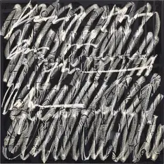 It Ain't Dark No More by RETNA, oil and glitter on canvas, sold Sep 2024