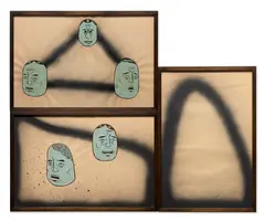 Barry McGee, Untitled, 2016, mixed media on paper, in artist's frame, in 3 parts