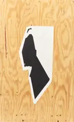 Seth Price, Nothingness as a big mask, 2013, screenprint, acrylic, pigmented acrylic polymer and gesso on found plywood