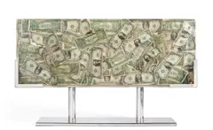 Stéle aux Dollars by Arman, 1973, accumulation of U.S. one dollar bills in polyester, sold Sep 2024