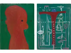 Two works: (i) Abstraction (ii) Red Face by George Condo, 1983, oil on Masonite, sold Sep 2024