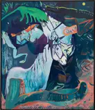 Alex Hubbard, Rock and Roll Animals Vs. Country Western Animals, 2019, oil, acrylic and urethane on canvas, in artist's frame