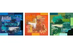 Three works: (i) The Blue Print ; (ii) A revelation of truth ; (iii) Manifested by Patrick Alston, 2020, acrylic, oil, oilstick and spray paint on sewn fabric and vinyl, sold Sep 2024