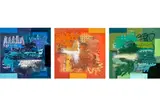 Patrick Alston, Three works: (i) The Blue Print ; (ii) A revelation of truth ; (iii) Manifested, 2020, acrylic, oil, oilstick and spray paint on sewn fabric and vinyl
