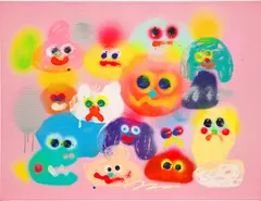 Jon Burgerman, Untitled, 2021, spray paint and acrylic on canvas