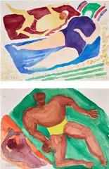 Malcolm Morley, Two works: (i-ii) Untitled, 1998, watercolor on paper