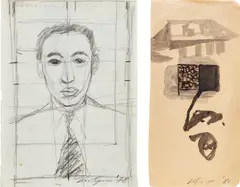 Luc Tuymans, Two works: (i) Untitled (man with tie) ; (ii) Untitled, 1978, (i) pencil and ballpoint pen on paper (ii) ink on paper