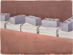 Los Carpinteros, 5 Bloques Sobre 1000 Papeles de Algodón, 2001, watercolor, pencil and charcoal on paper