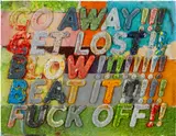 Mel Bochner, Go Away, 2014, monoprint with collage, engraving and embossment on hand-dyed Twinrocker handmade paper