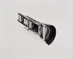 Cutaway model Nikkor zoom lens 50-300mm f/4.5. Focal length: 5-300mm. Maximum aperture: 1:4:5. Lens construction: 20 elements in 13 groups. Picture angle: 46°(f=50mm) - 8° 10'(f=300mm.) Distance scale: Graduated in meters or feet up to 2.5m (8.5 ft.) to infinity. Aperture scale: f/4.5-f/22. Aperture diaphragm: Fully automatic. Meter coupling prong: Integrated (fully open exposure metering.) Focusing: By turning the focusing ring. Zooming: By turning the zooming ring (reference markings for 50, 60, 70, 85, 105, 13, 200, 250 NS 300mm.) Attachment size: 95mm (P=1.00.) Filter: 95mm screw-in. Fabricated by Andre Benschop, Veldhoven, The Netherlands. Photography by Douglas M. Parker Studio, Glendale, California, October 13, 2007 - October 29 by Christopher Williams, 2008, gelatin silver print, sold Sep 2024