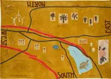 Mapestry of the Coachella Valley by Jessie Homer French, 2012, fabric paint, pen and thread on cotton, sold Dec 2024