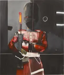 Marcus Jansen, King's Guard in Black, 2021, oil enamel, spray paint and oilstick on canvas