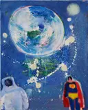 Katherine Bradford, Outer Space, Astronaut and Superman, 2015, oil and acrylic on canvas