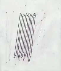 Untitled (12 string) by Richard Prince, 2013, rubber bands, staples and acrylic on chromogenic print laid on panel, sold Dec 2024