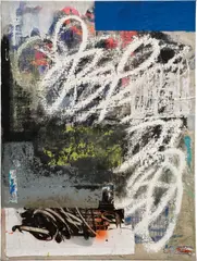Patrick Alston, Stuck in the Mud, 2019, acrylic, oil, oil pastel and fabric collage on sewn linen and canvas