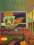 Jj Manford, Interior with Walter Battiss, 2022, oilstick, oil pastel and Flashe on burlap