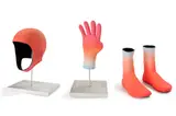 Alex Israel, Two works: (i) Cap ; (ii) Booties and Glove, 2015, acrylic on aluminum, in 4 parts